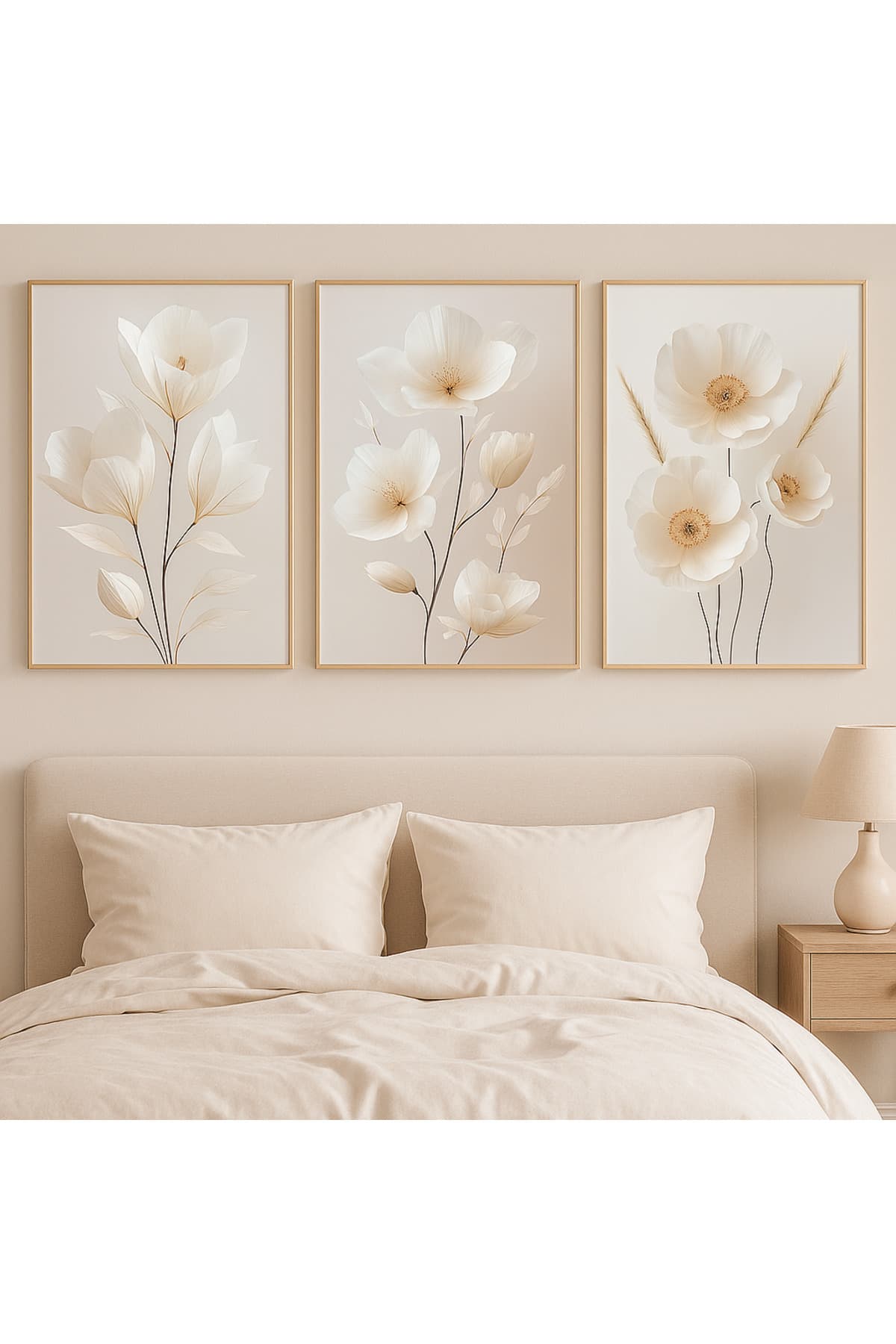Lunaria - Gerçek Cama Baskı Gold Alüminyum Metal Çerçeveli 3'lü Modern Tablo görsel 2
