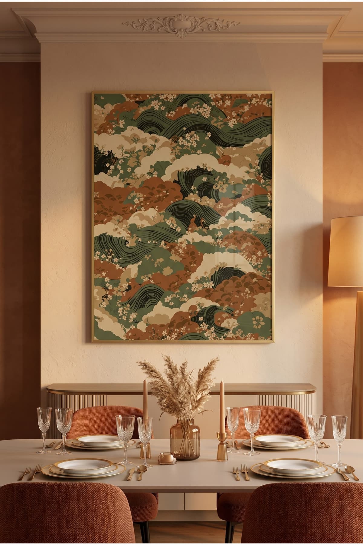 Le Jardin des Rêves Perdus - Gerçek Cama Baskı Gold Alüminyum Metal Çerçeveli Tekli Modern Cam Tablo görsel 2