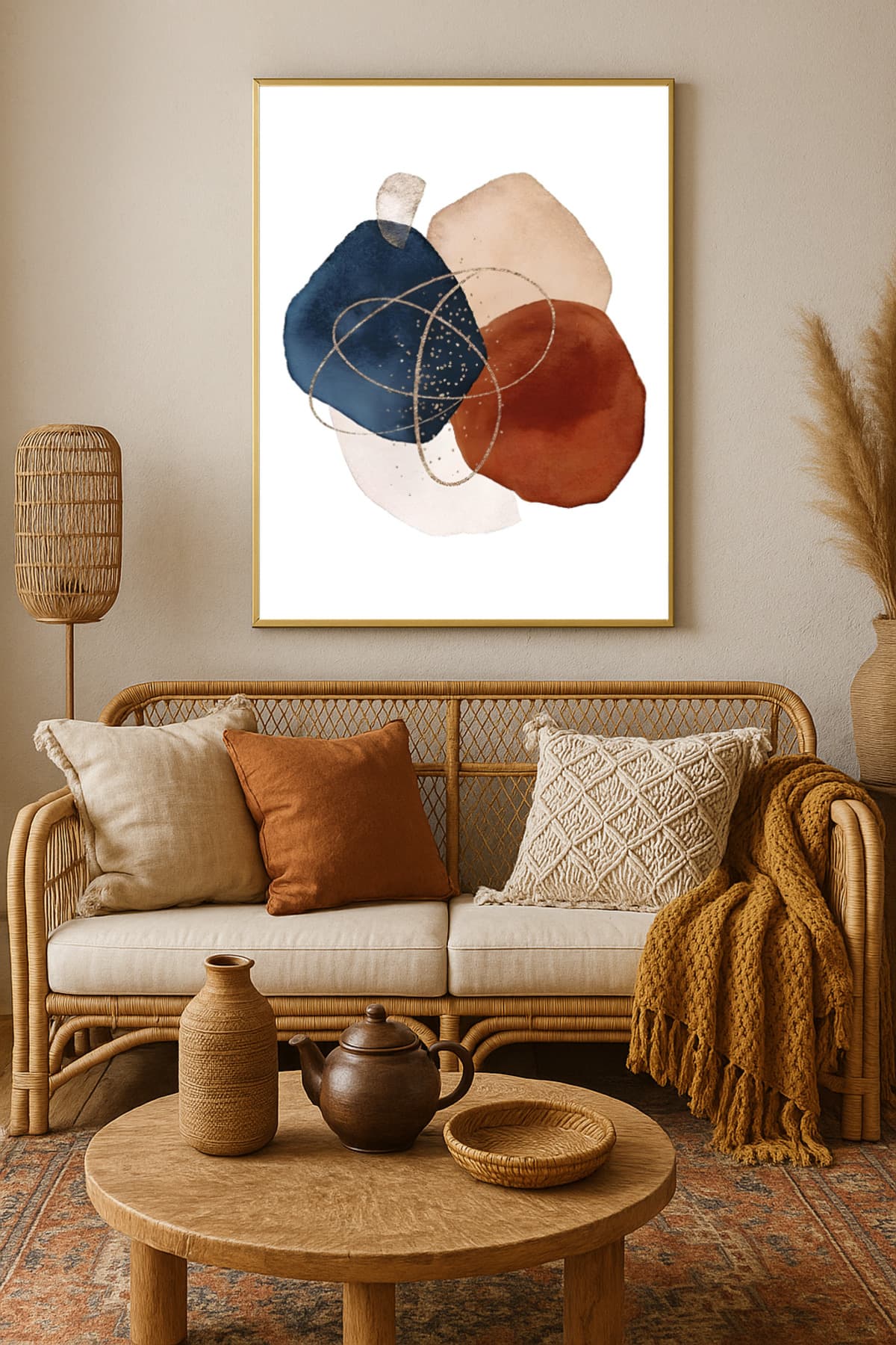 Claritas 04 - Gerçek Cama Baskı Gold Alüminyum Metal Çerçeveli Tekli Minimalist Cam Tablo görsel 2