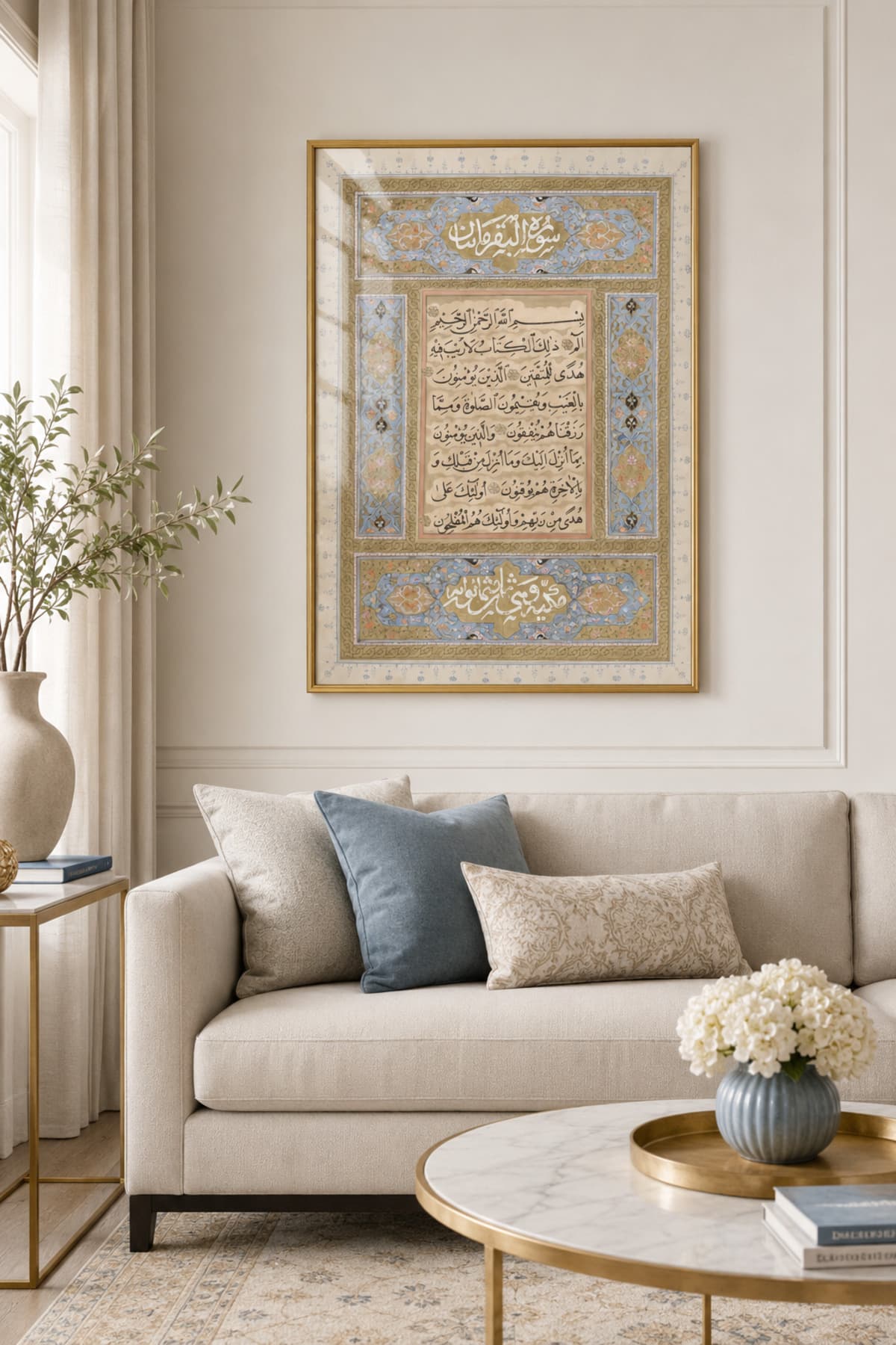 Bakara Suresi - Gerçek Cama Baskı Gold Alüminyum Metal Çerçeveli Tekli Modern Cam Tablo görsel 2