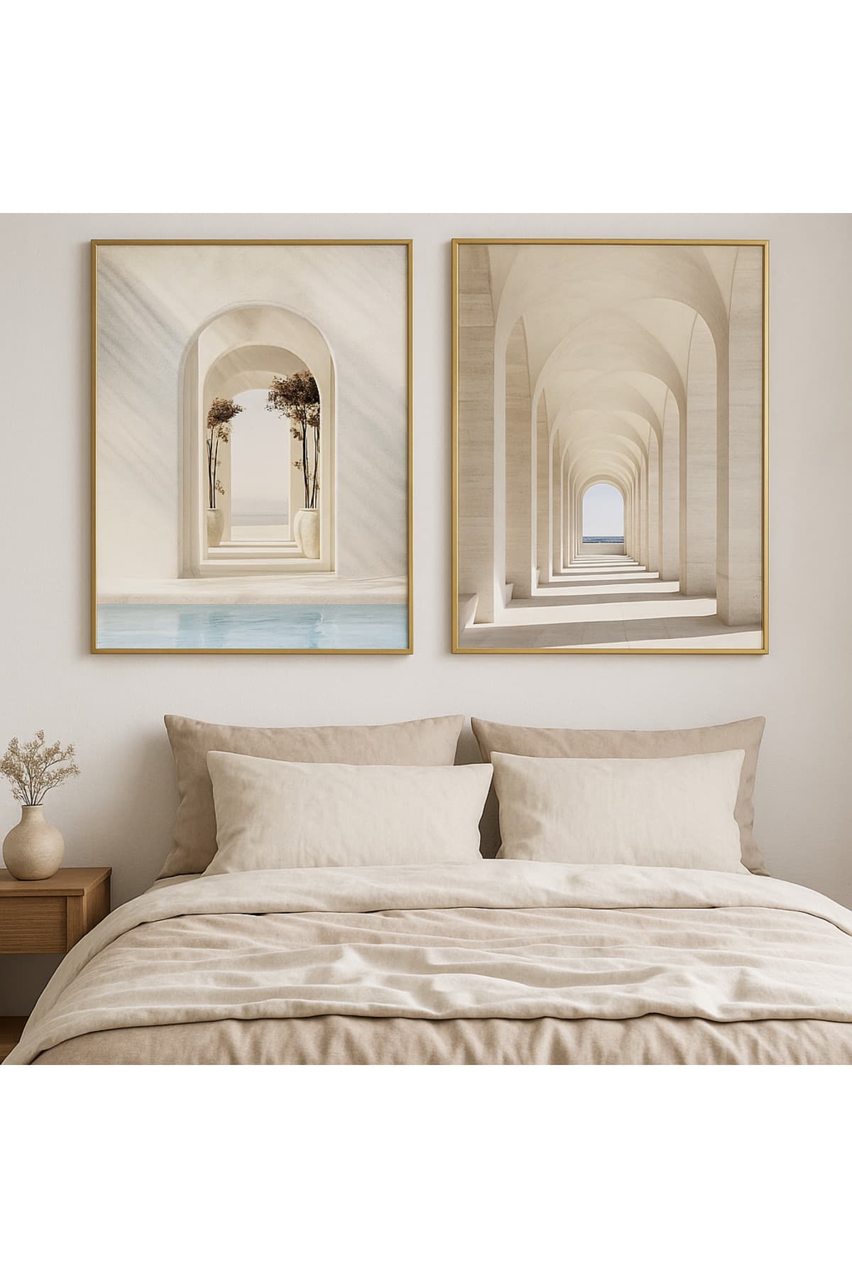 Liminal - Gerçek Cama Baskı Gold Alüminyum Metal Çerçeveli 2'li Modern Tablo görsel 2