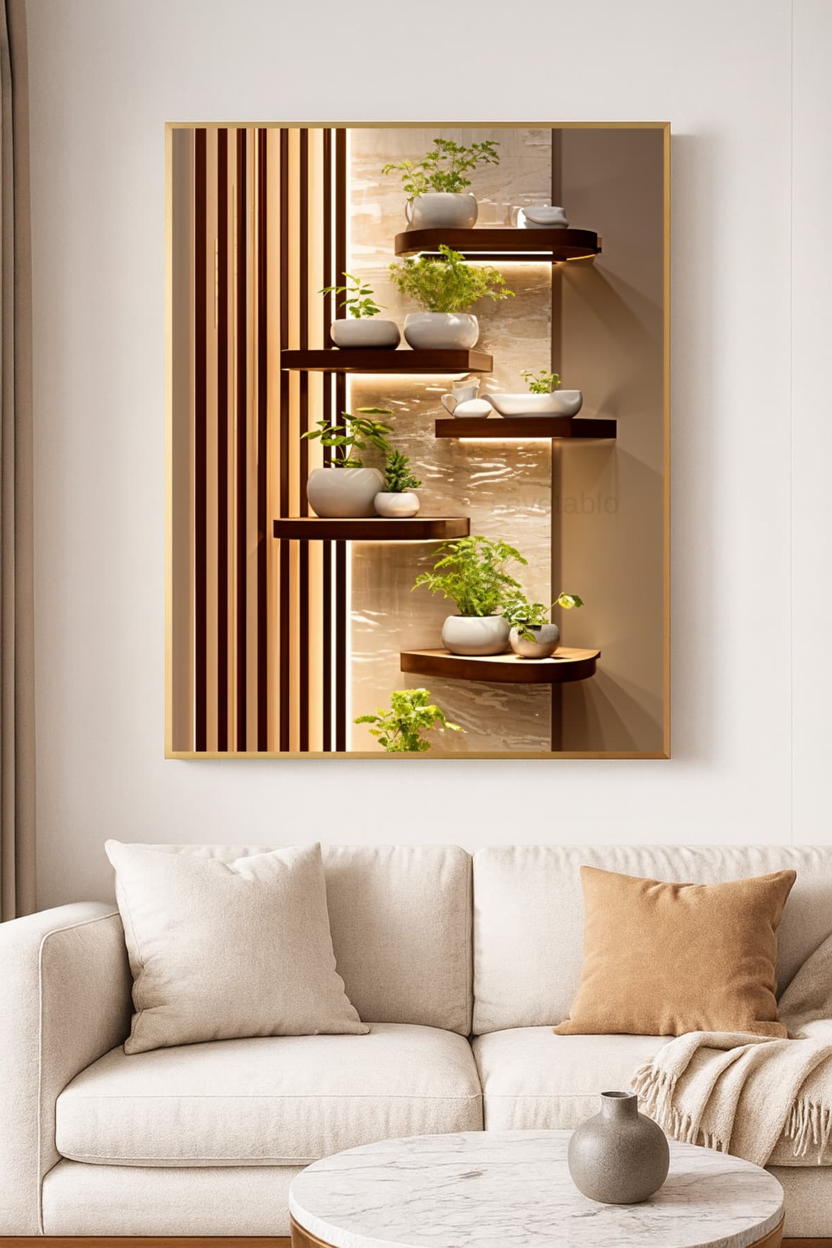 Sinfonia - Gerçek Cama Baskı Gold Alüminyum Metal Çerçeveli Tekli Modern Cam Tablo görsel 2