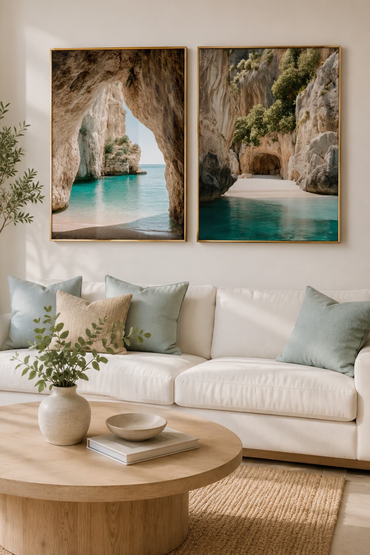 Grotto - Gerçek Cama Baskı Gold Alüminyum Metal Çerçeveli İkili Modern Cam Tablo görsel 2