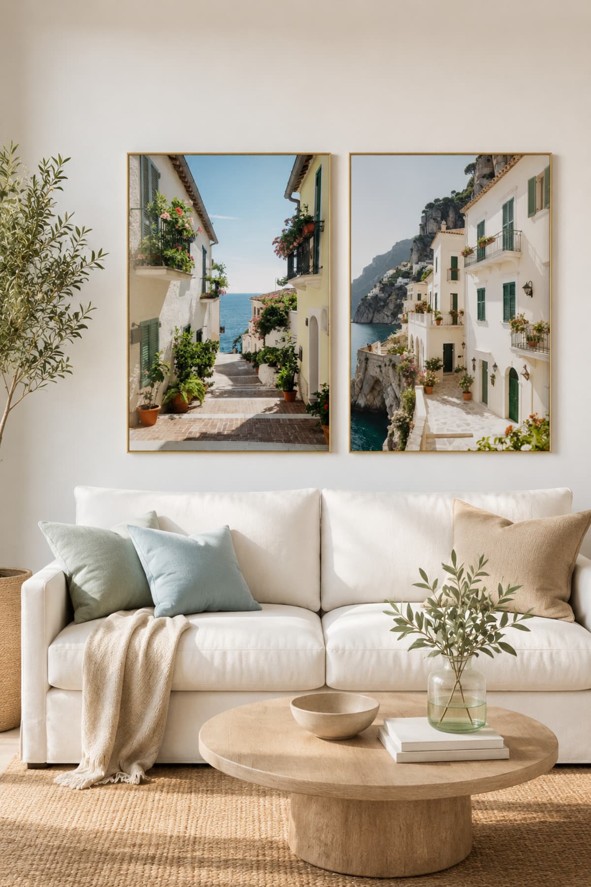 Cliffside - Gerçek Cama Baskı Gold Alüminyum Metal Çerçeveli İkili Modern Cam Tablo görsel 2
