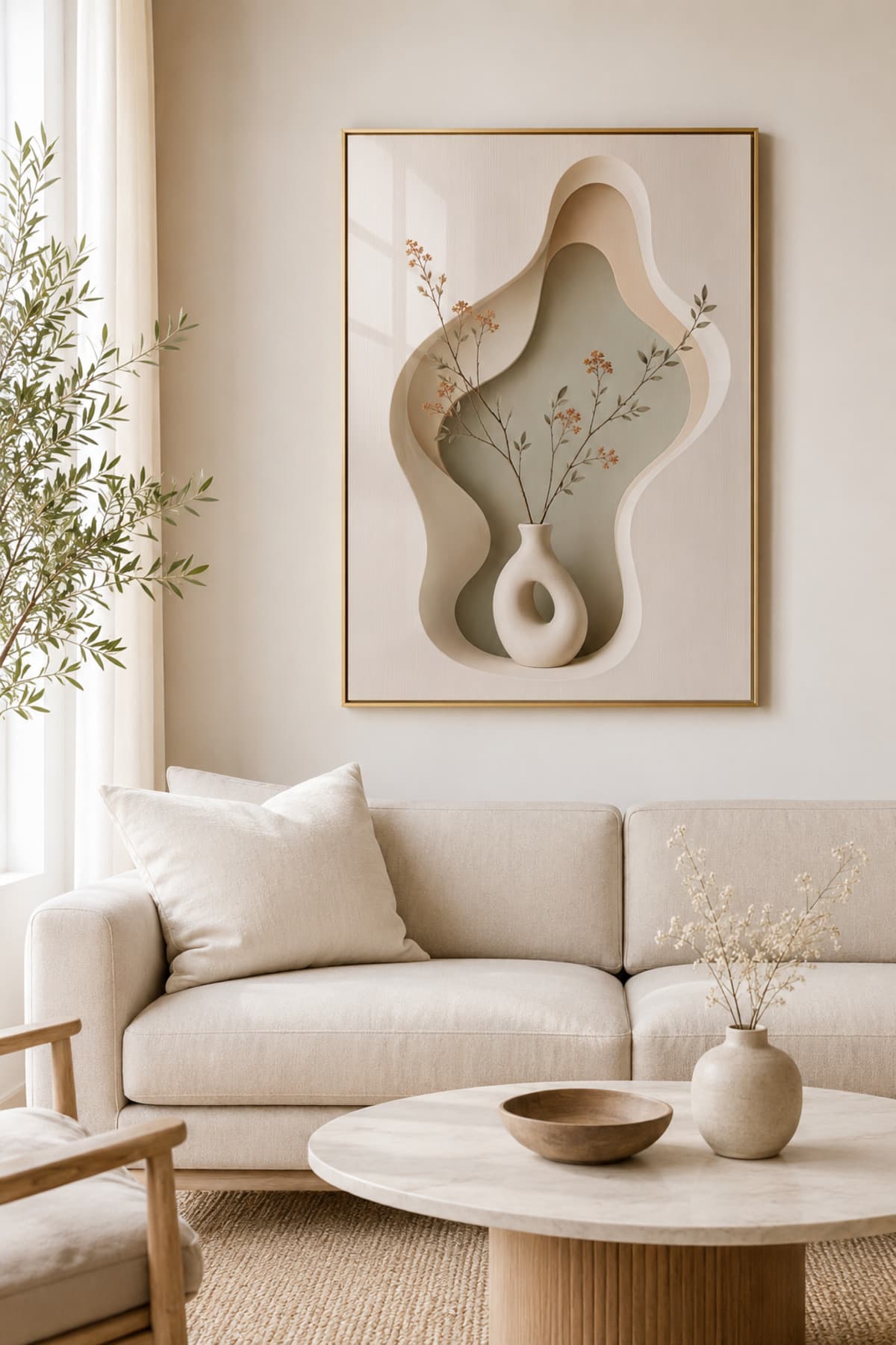 Alabaster - Gerçek Cama Baskı Gold Alüminyum Metal Çerçeveli Tekli Modern Cam Tablo görsel 2