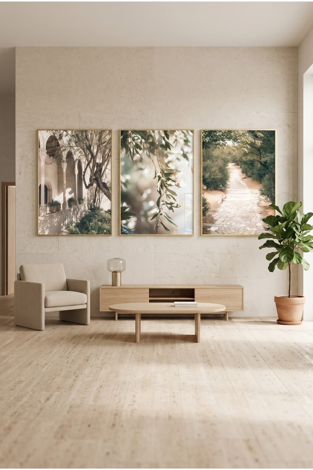 Persistence - Gerçek Cama Baskı Gold Alüminyum Metal Çerçeveli Üçlü Modern Cam Tablo görsel 2