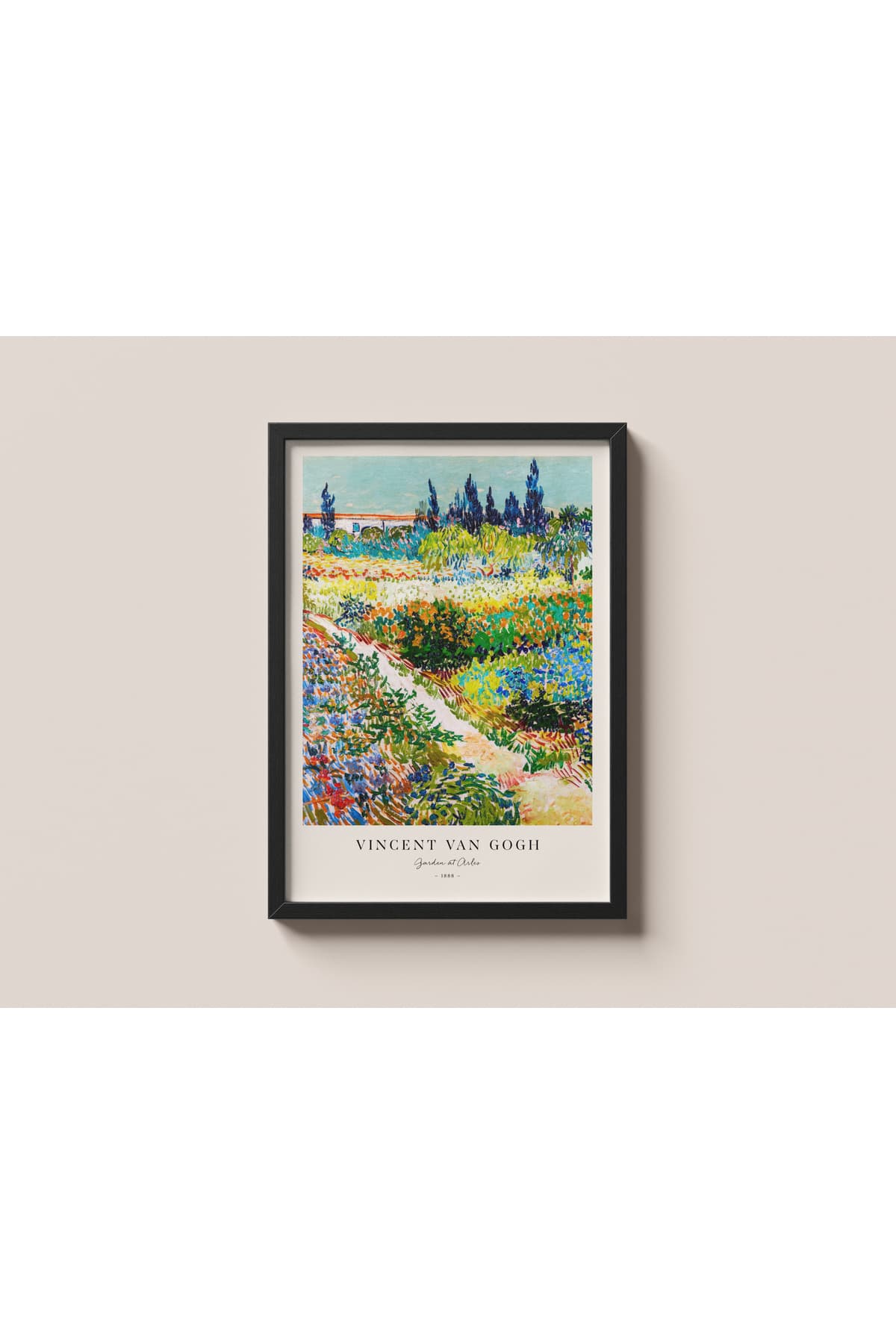 Van Gogh - Garden at Arles Tablo - Gerçek Cama Baskı Siyah Alüminyum Metal Çerçeveli görsel 2