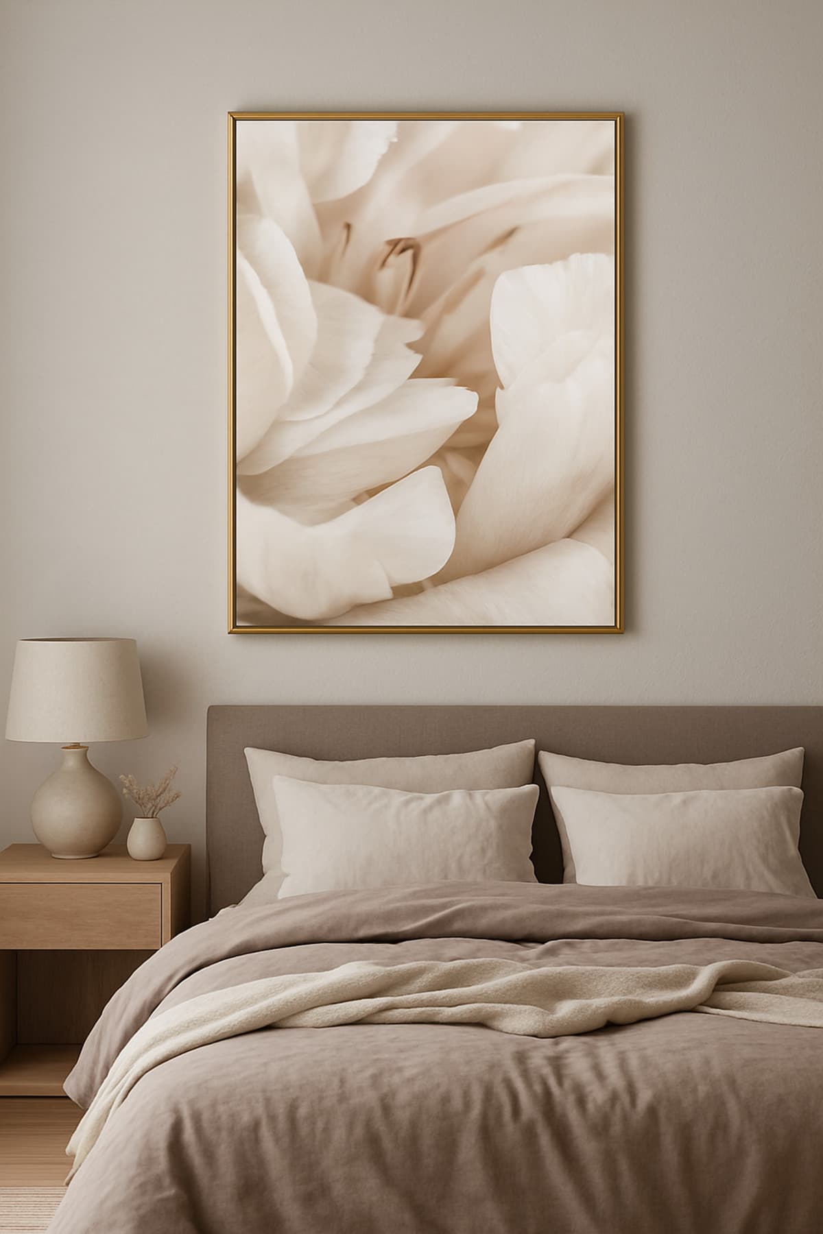 Soft Zambak - Gerçek Cama Baskı Gold Alüminyum Metal Çerçeveli Tekli Modern Tablo görsel 2